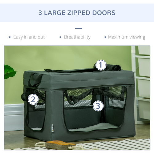 Foldable Pet Carrier, Cat Bag with Cushion, for Miniature Dogs (48.5cm) - Grey