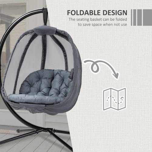 Folding Hanging Egg Chair with Cushion and Stand Grey