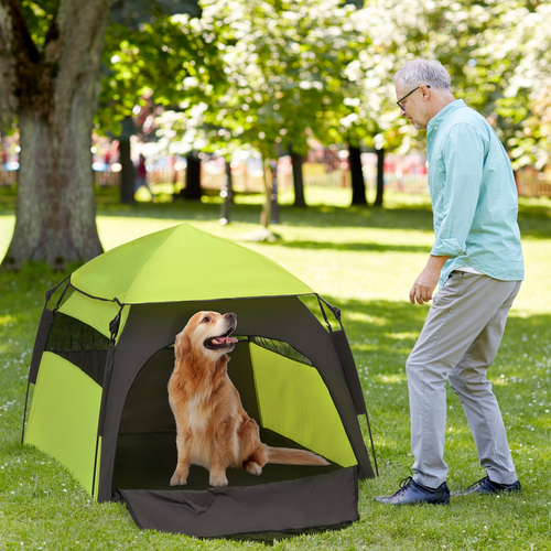 Foldable Dog Cat Tent with Waterproof Oxford Cloth & Carry Bag in Green