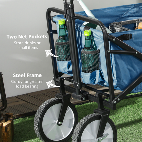 Pull Along Cart Folding Cargo Wagon Trailer Trolley For Beach Garden with Handle