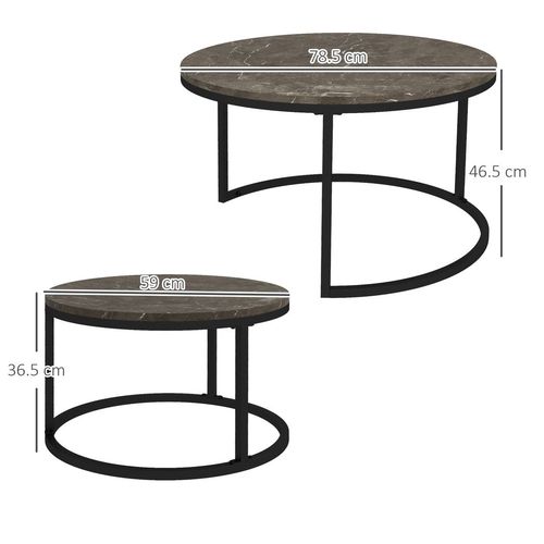 Stacking Coffee Table Set Steel Frame Marble - Effect Top - 2 Pcs