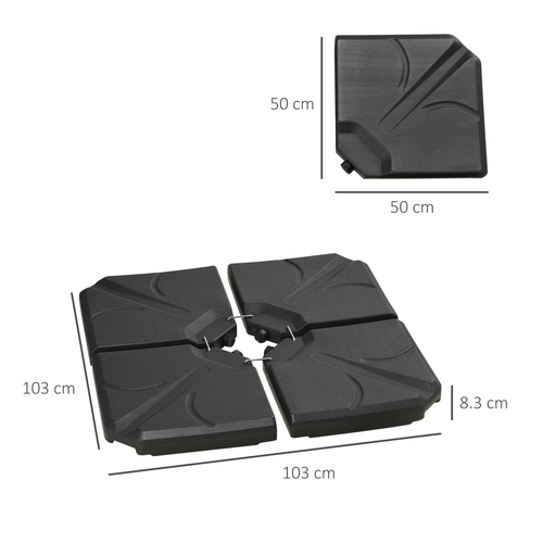 Banana Parasol Base Stand Water or Sand Filled Weights In Black - Set of 4