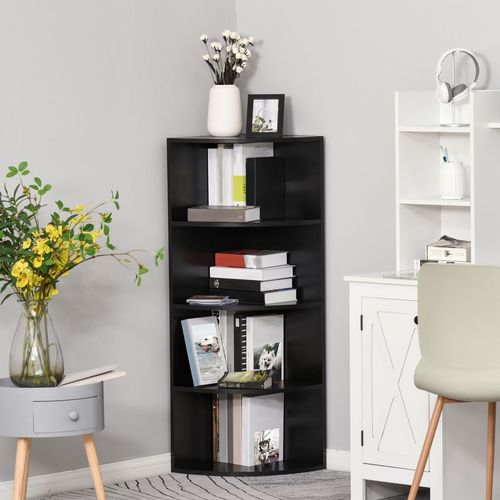 4 Tier Wood Corner Shelf Unit in Black