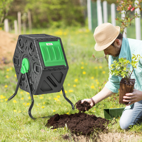 Garden Compost Bin with Barrel Rotating Composter and Steel Legs - 65L