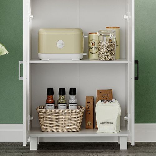 Kitchen Cupboard Storage Cabinet with Drawer, Countertop, White