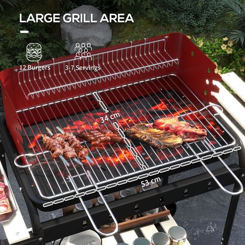 Charcoal Barbecue BBQ Grill Trolley With 5-level Grill Height Ash Catcher