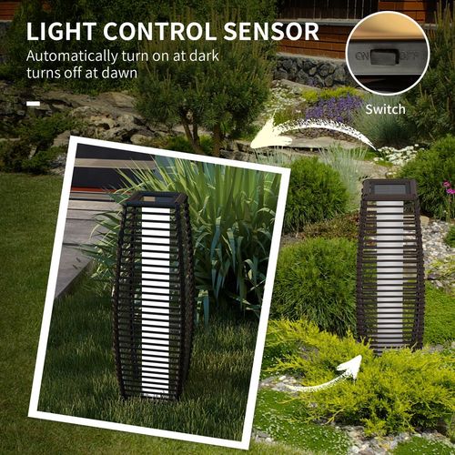 Rattan Solar Floor Lamp with Auto On/Off LED Outdoor Light