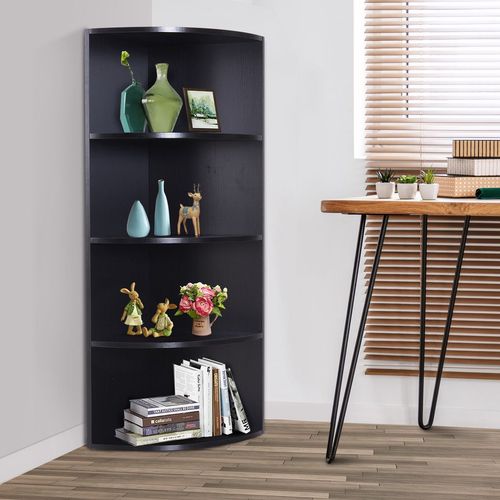 4 Tier Wood Corner Shelf Unit in Black