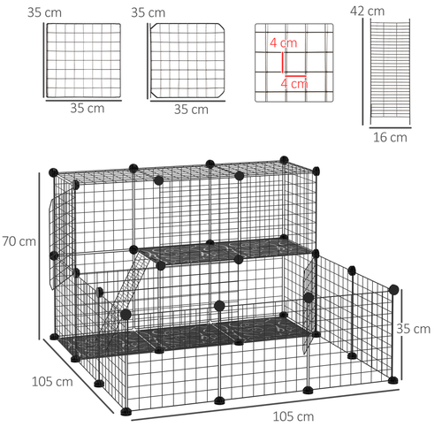 Pet Playpen DIY Small Animal Cage for Rabbit Ferret Chinchilla Guinea Pig - Black
