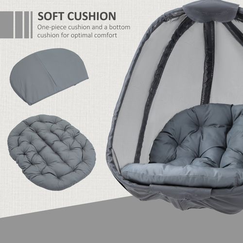 Folding Hanging Egg Chair with Cushion and Stand Grey