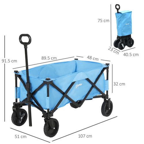 Pull Along Cart Folding Cargo Wagon Trailer Trolley For Beach Garden with Handle