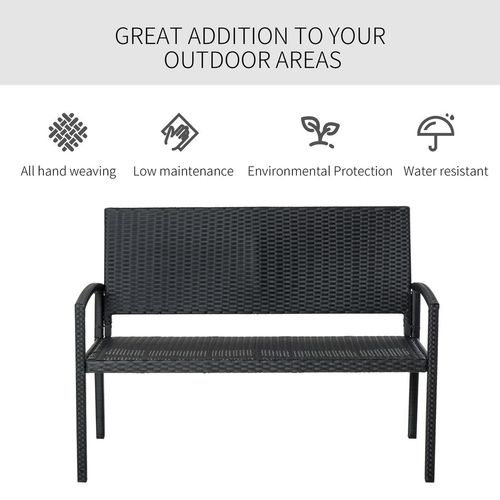 Patio Rattan 2 Seater Garden Bench Love Seater in Black