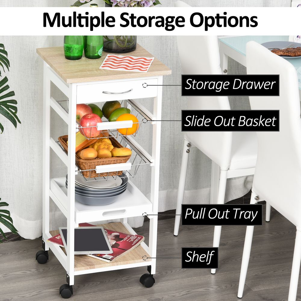 MDF Wood 5Tier Kitchen Storage Trolley White
