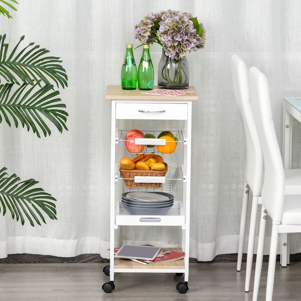 MDF Wood 5Tier Kitchen Storage Trolley White