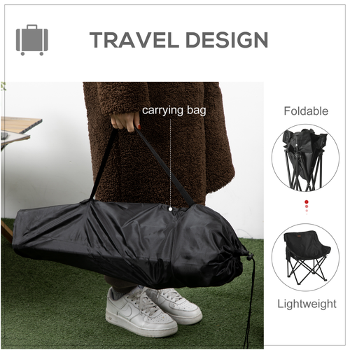 Folding Camping Chair with Carrying Bag and Storage Pocket in Black
