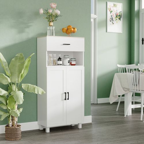 Kitchen Cupboard Storage Cabinet with Drawer, Countertop, White