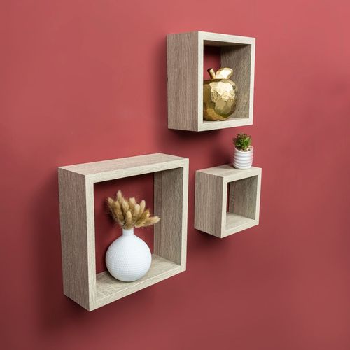 Cube Oak Floating Wall Shelf - Set of 3