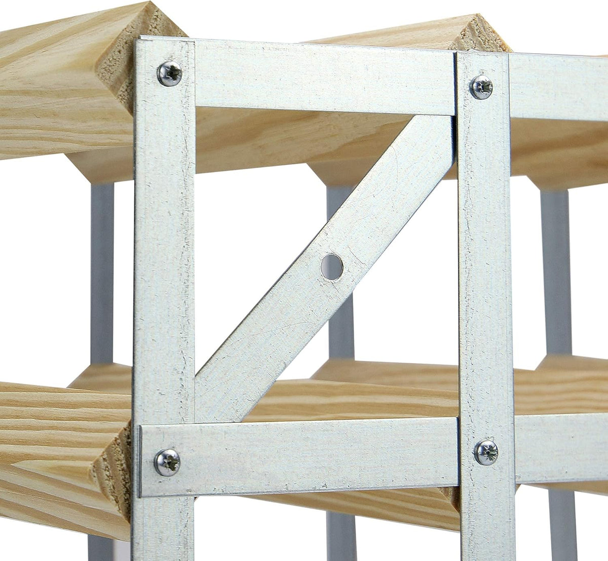 12 Bottle Wood & Metal Wine Rack (Natural Wood & Silver)
