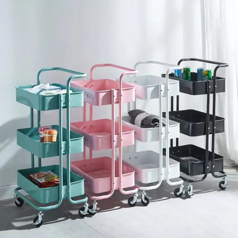 3-Tier Metal Storage Trolley on Wheels - White