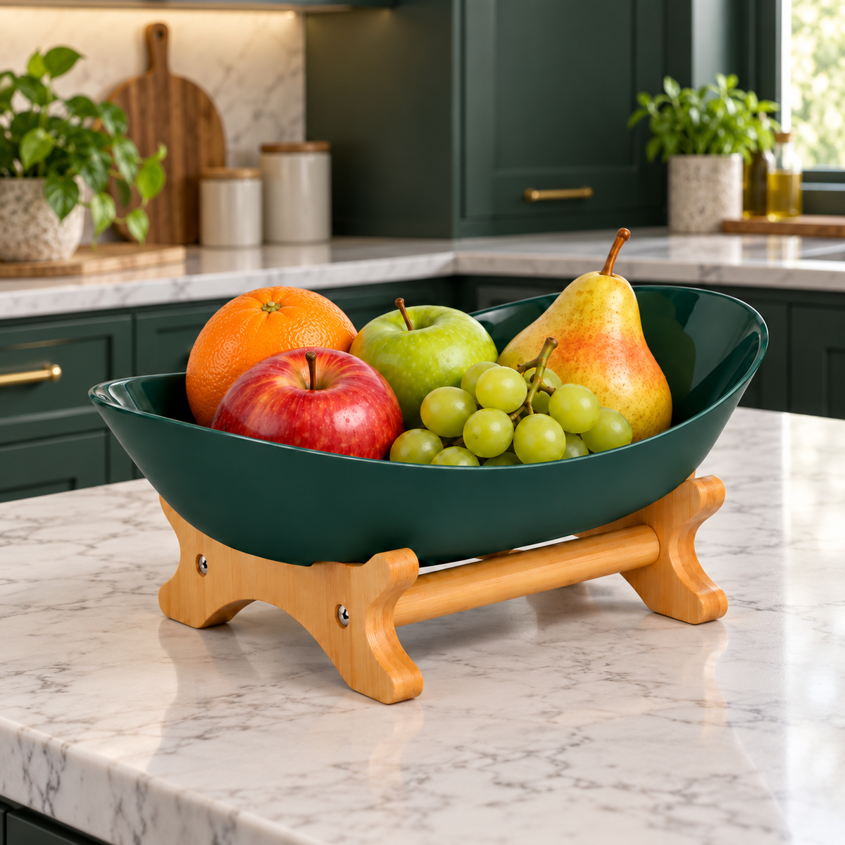 Bamboo 1-Tier Serving Platter Set - Dark Green