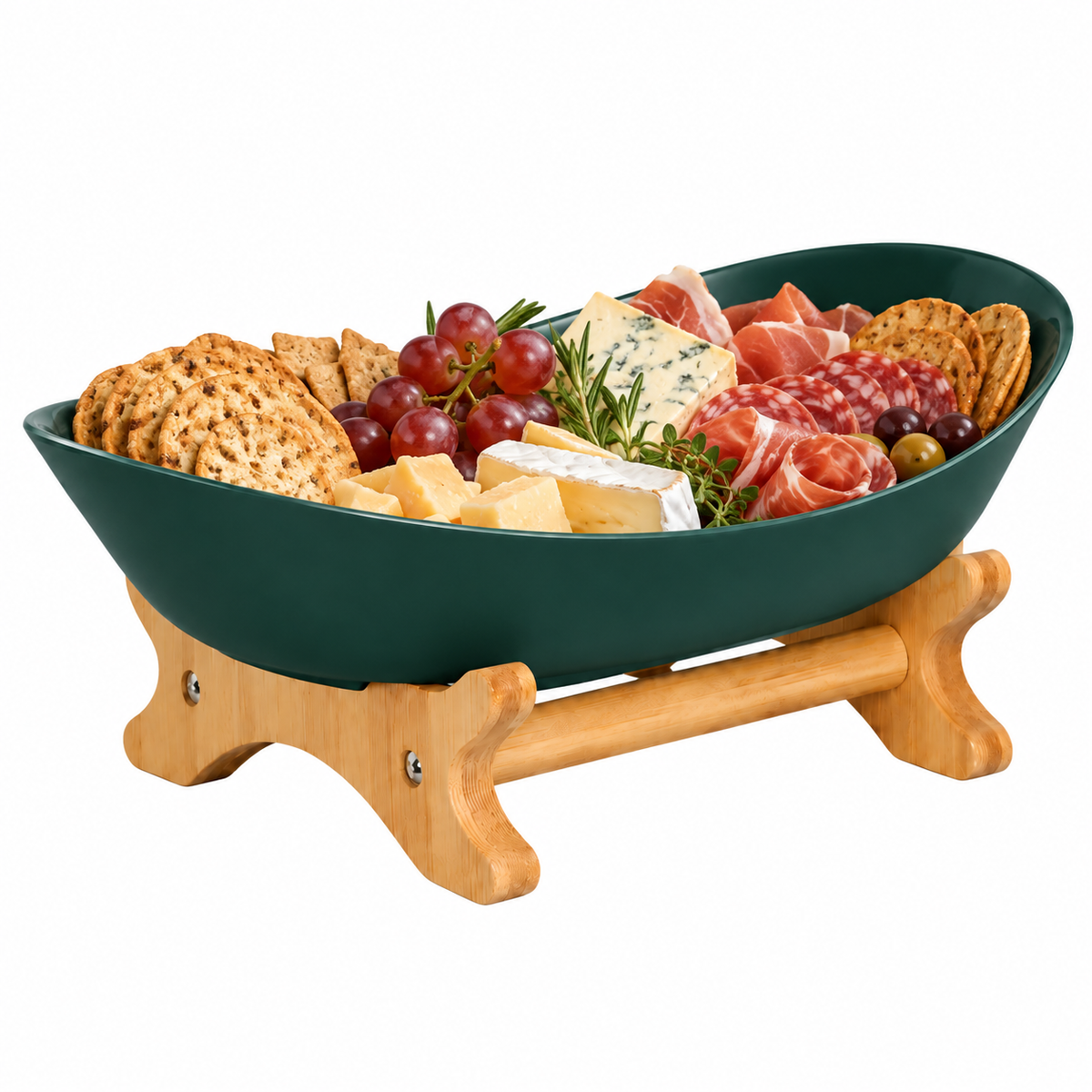 Bamboo 1-Tier Serving Platter Set - Dark Green