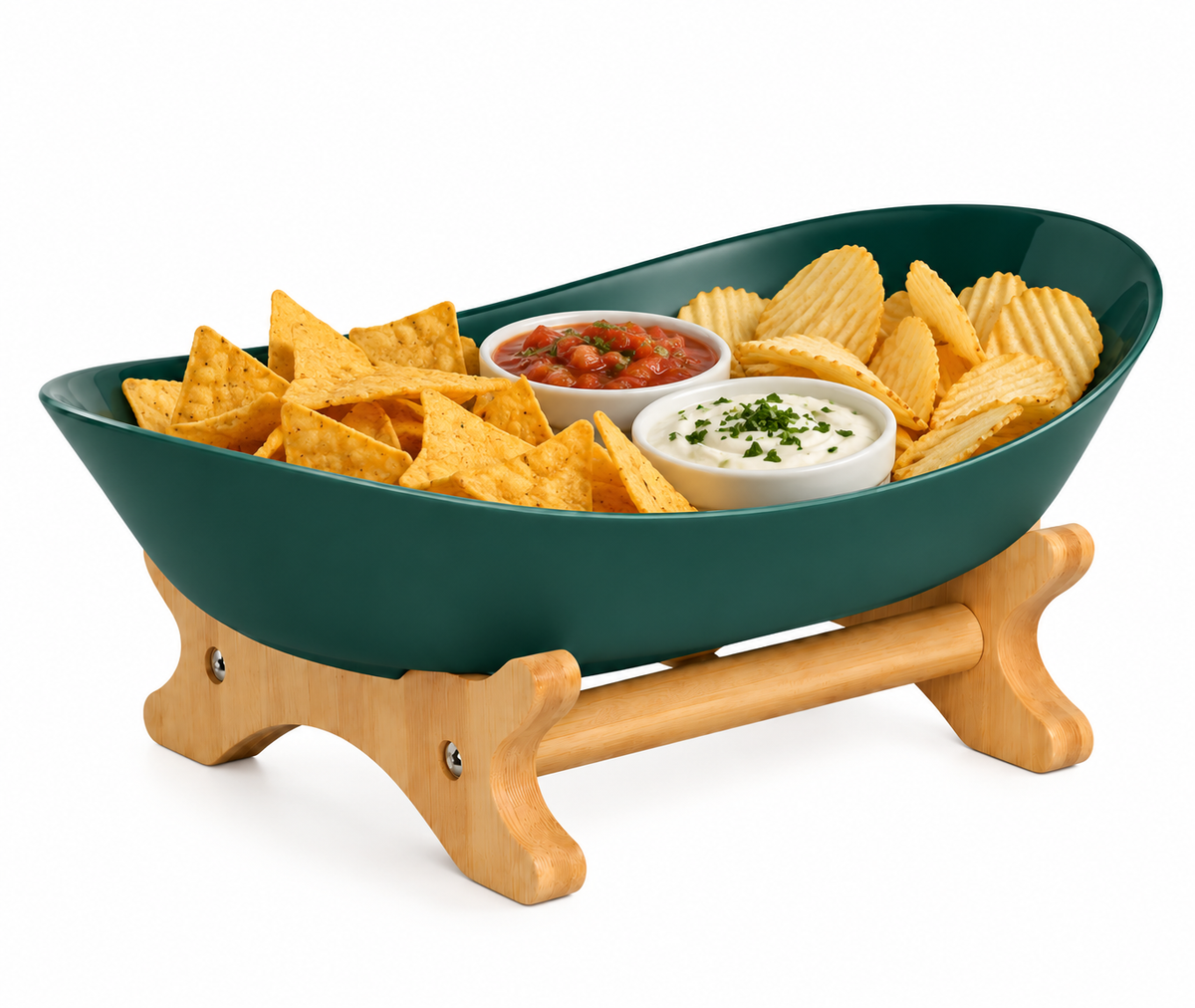 Bamboo 1-Tier Serving Platter Set - Dark Green