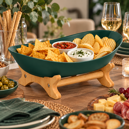 Bamboo 1-Tier Serving Platter Set - Dark Green