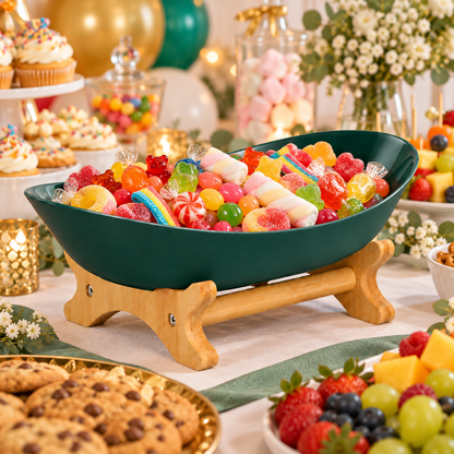 Bamboo 1-Tier Serving Platter Set - Dark Green