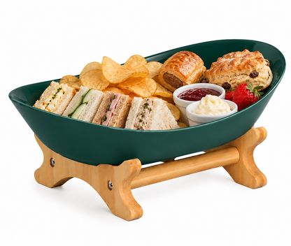 Bamboo 1-Tier Serving Platter Set - Dark Green