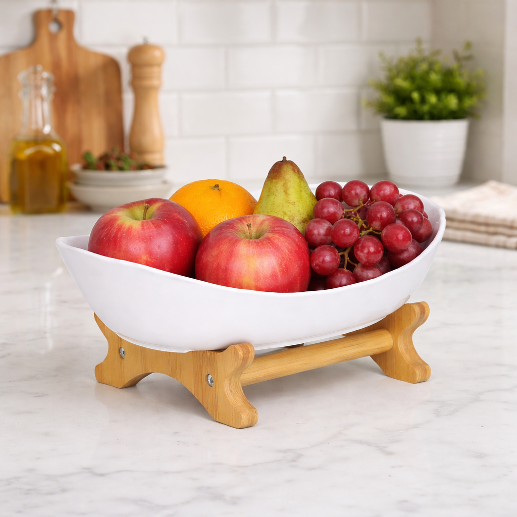 Bamboo 1-Tier Serving Platter Set - White