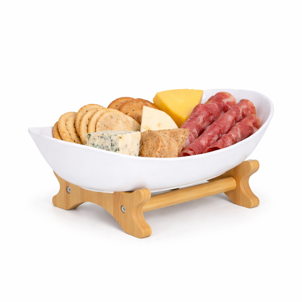 Bamboo 1-Tier Serving Platter Set - White