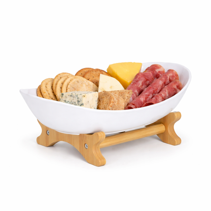 Bamboo 1-Tier Serving Platter Set - White