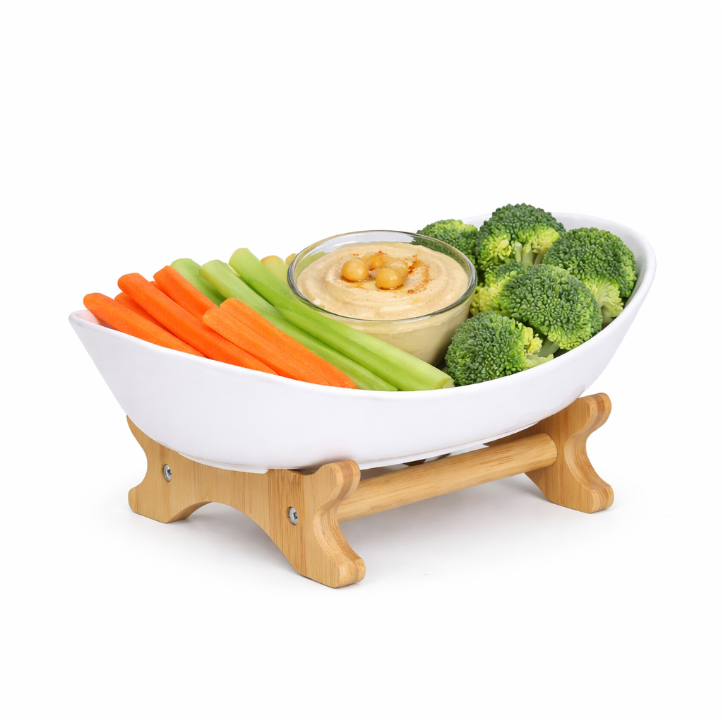 Bamboo 1-Tier Serving Platter Set - White