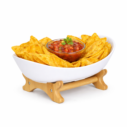 Bamboo 1-Tier Serving Platter Set - White