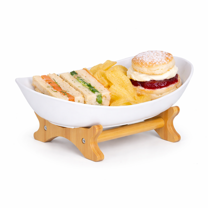 Bamboo 1-Tier Serving Platter Set - White