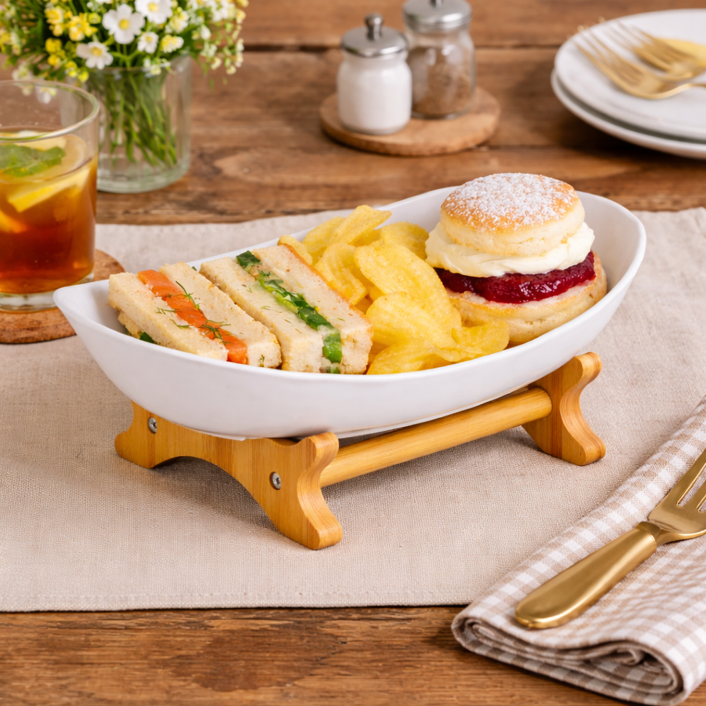 Bamboo 1-Tier Serving Platter Set - White