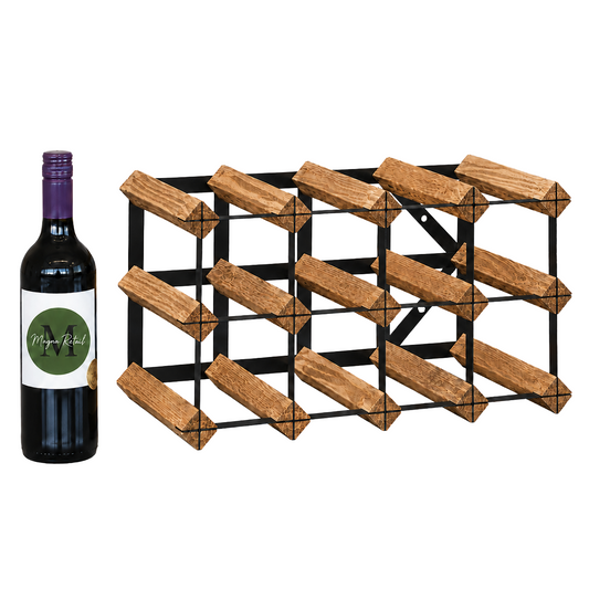 12 Bottle Wood & Metal Wine Rack (Light Wood & Black)