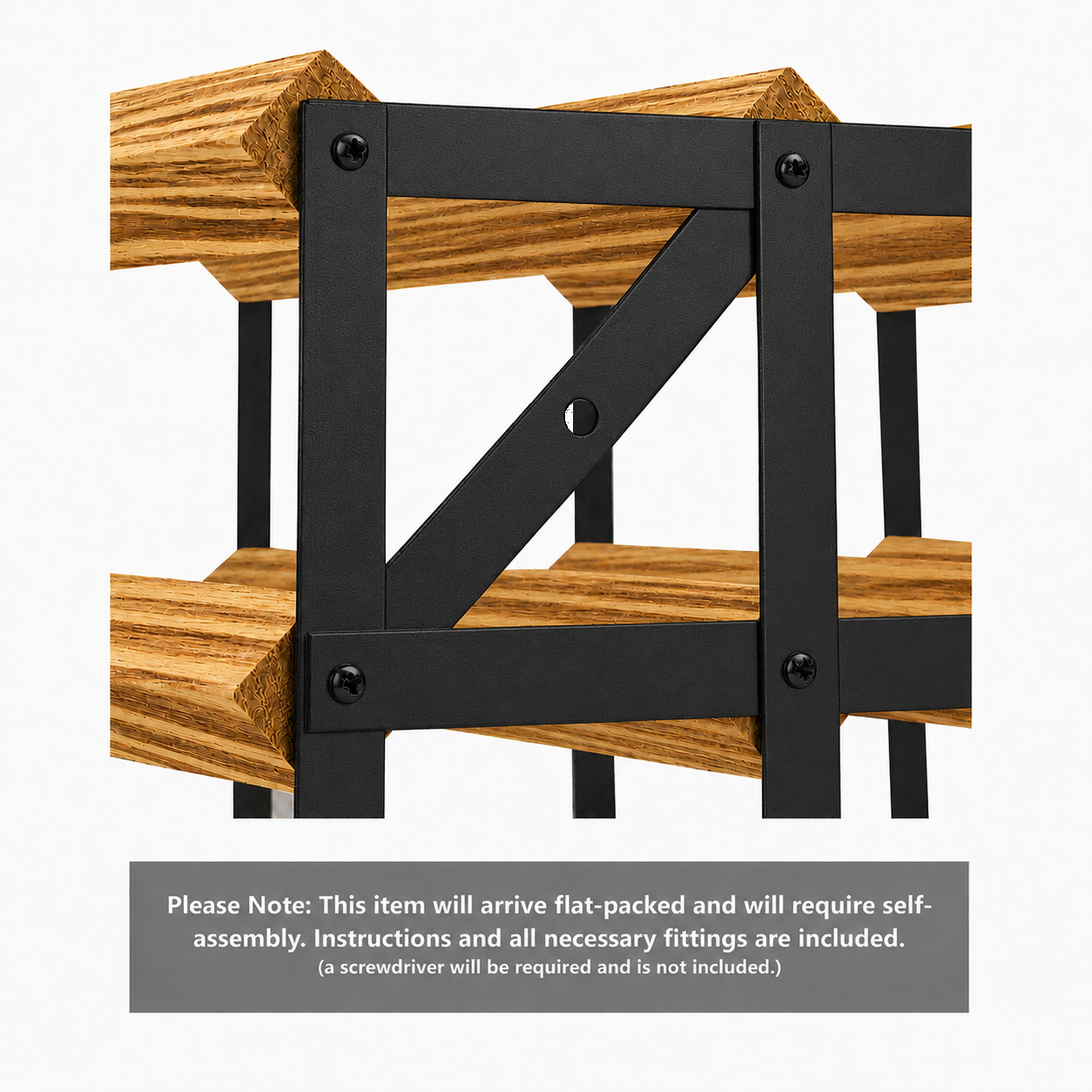 12 Bottle Wood & Metal Wine Rack (Light Wood & Black)