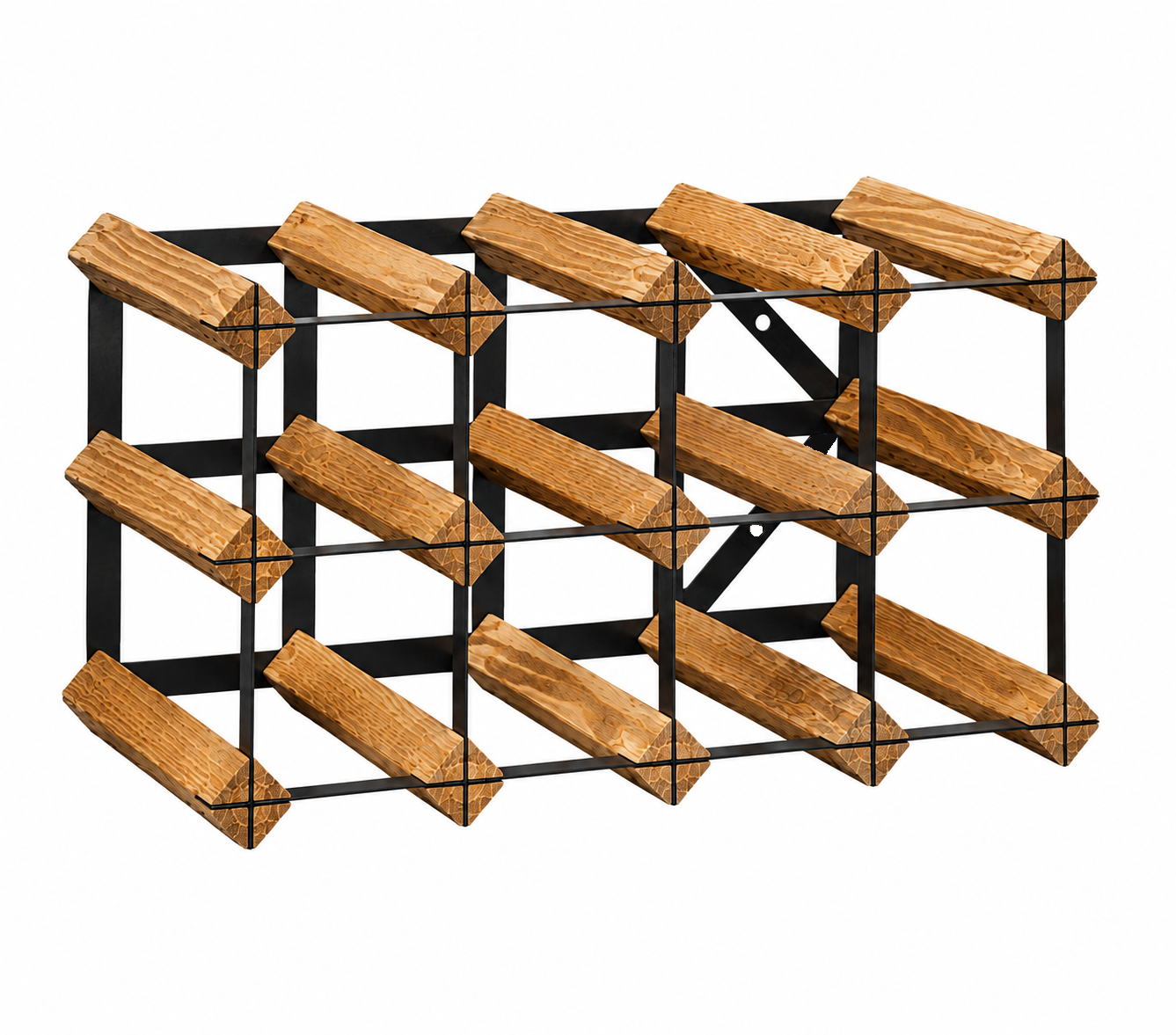 12 Bottle Wood & Metal Wine Rack (Light Wood & Black)