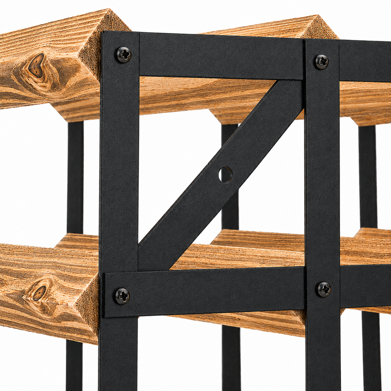 12 Bottle Wood & Metal Wine Rack (Light Wood & Black)