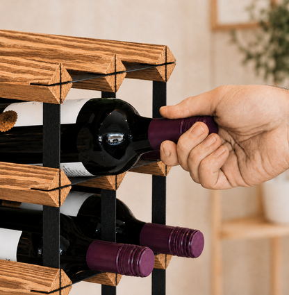 12 Bottle Wood & Metal Wine Rack (Light Wood & Black)