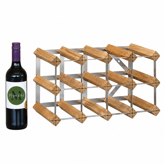 12 Bottle Wood & Metal Wine Rack (Light Wood & Silver)