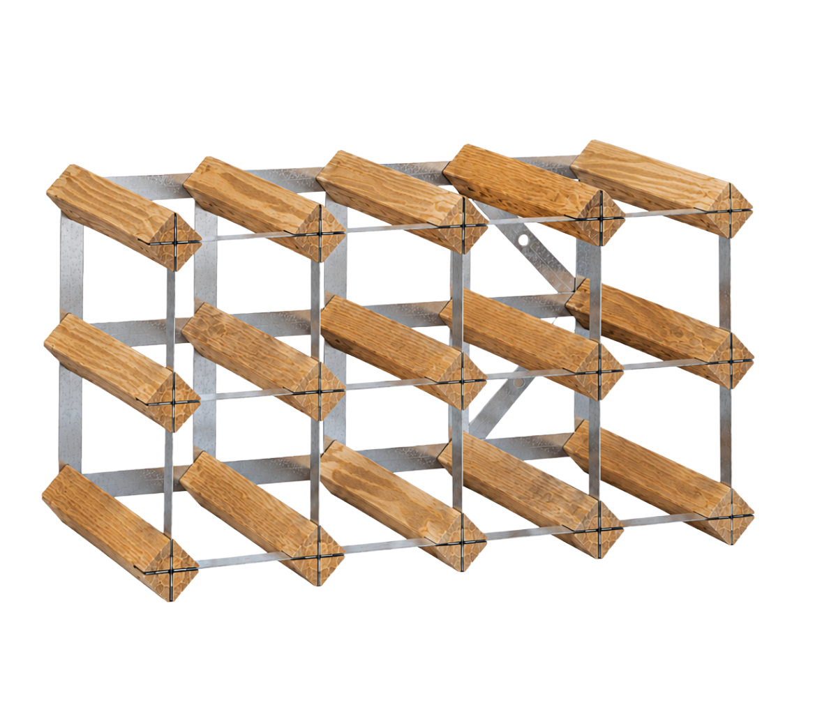12 Bottle Wood & Metal Wine Rack (Light Wood & Silver)