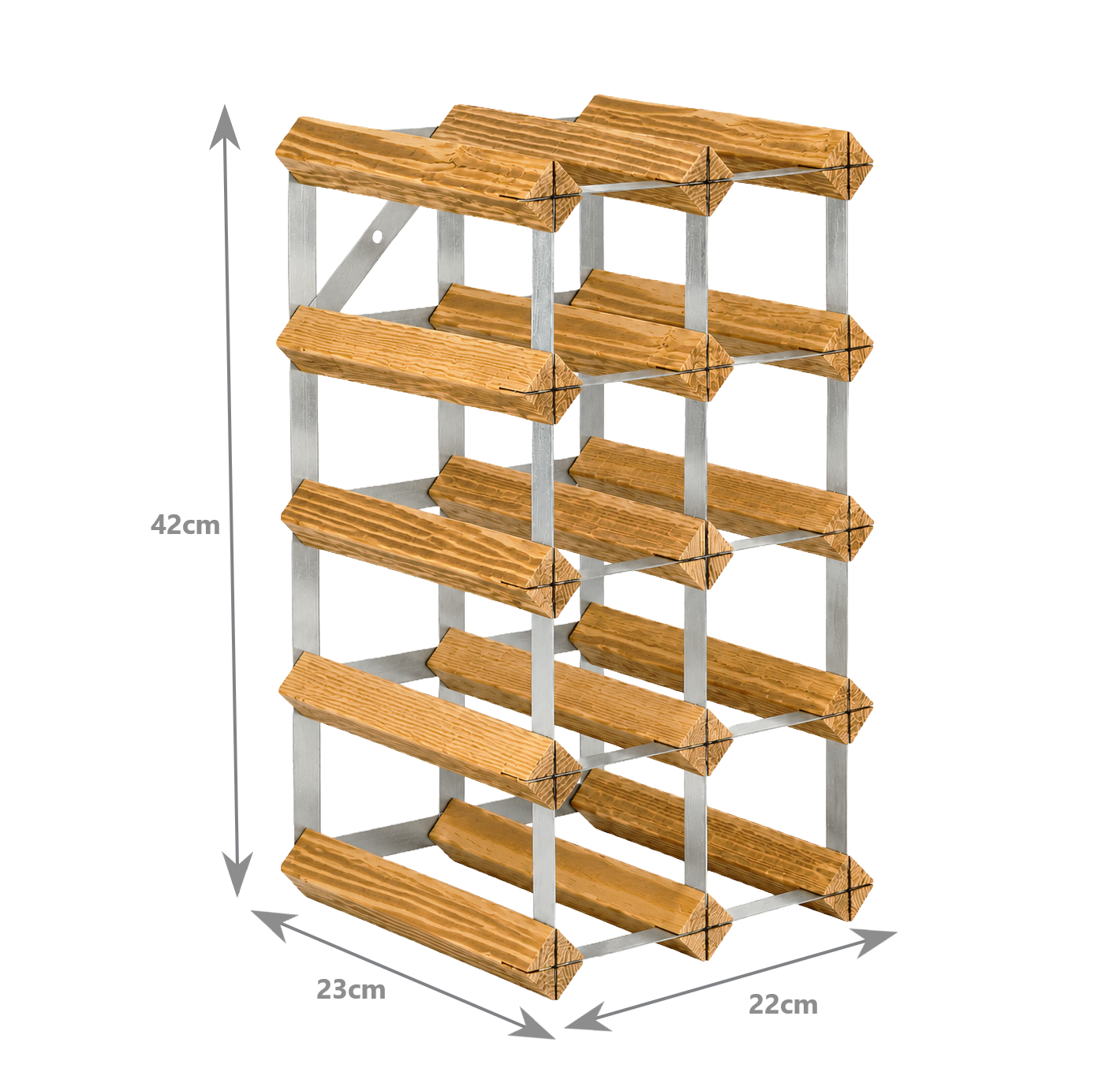 12 Bottle Wood & Metal Wine Rack (Light Wood & Silver)