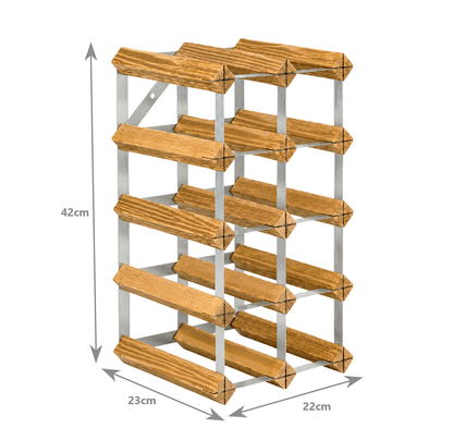 12 Bottle Wood & Metal Wine Rack (Light Wood & Silver)