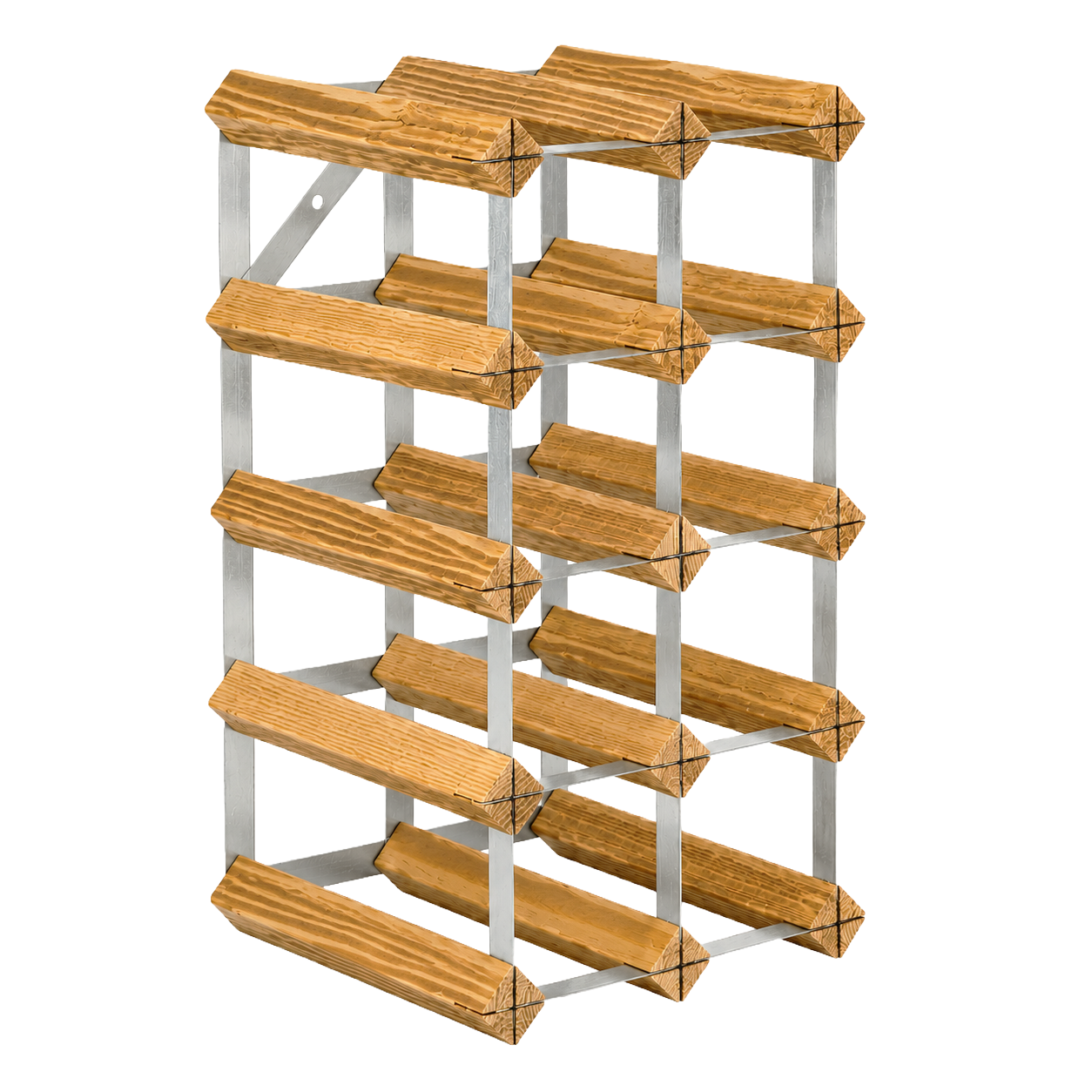 12 Bottle Wood & Metal Wine Rack (Light Wood & Silver)