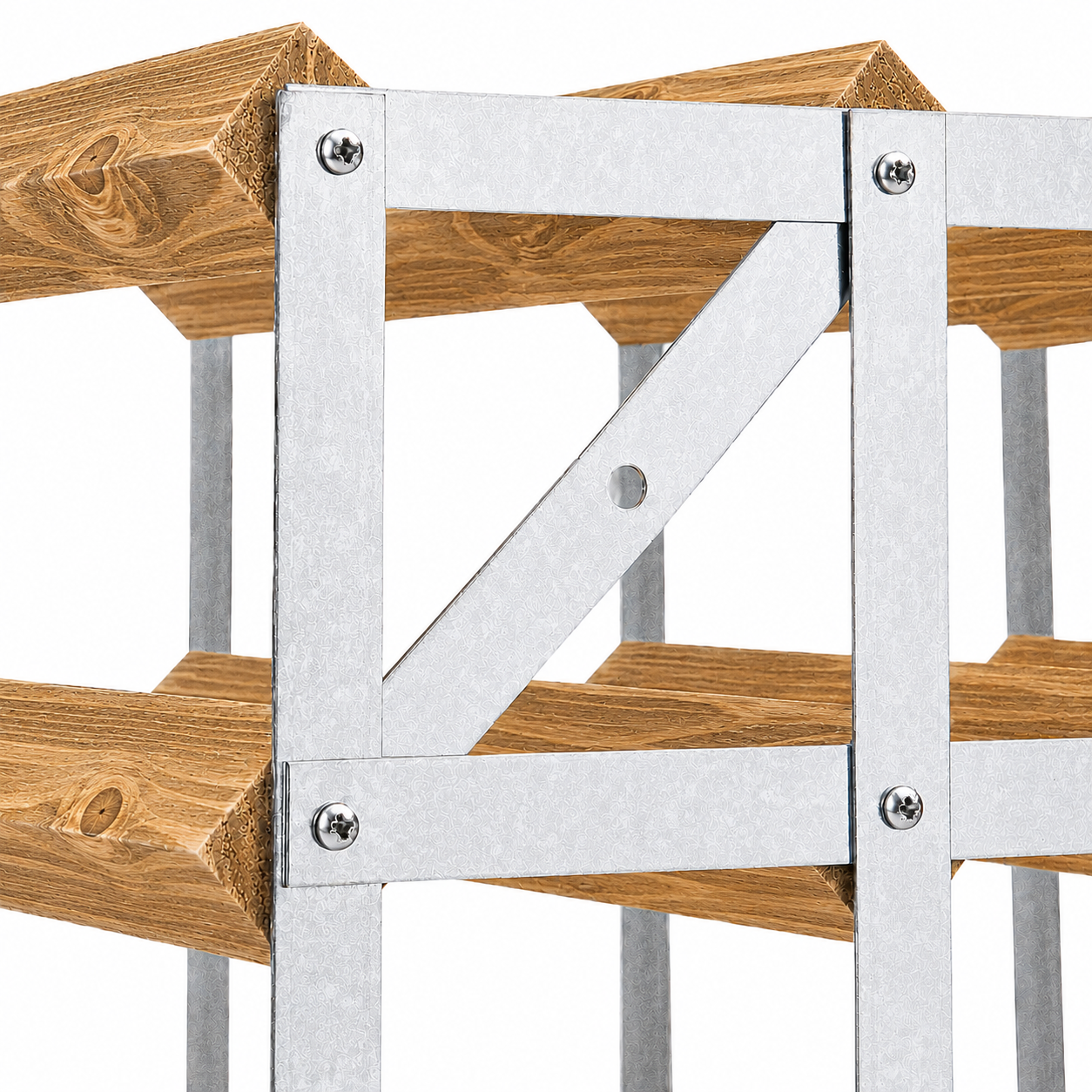 12 Bottle Wood & Metal Wine Rack (Light Wood & Silver)
