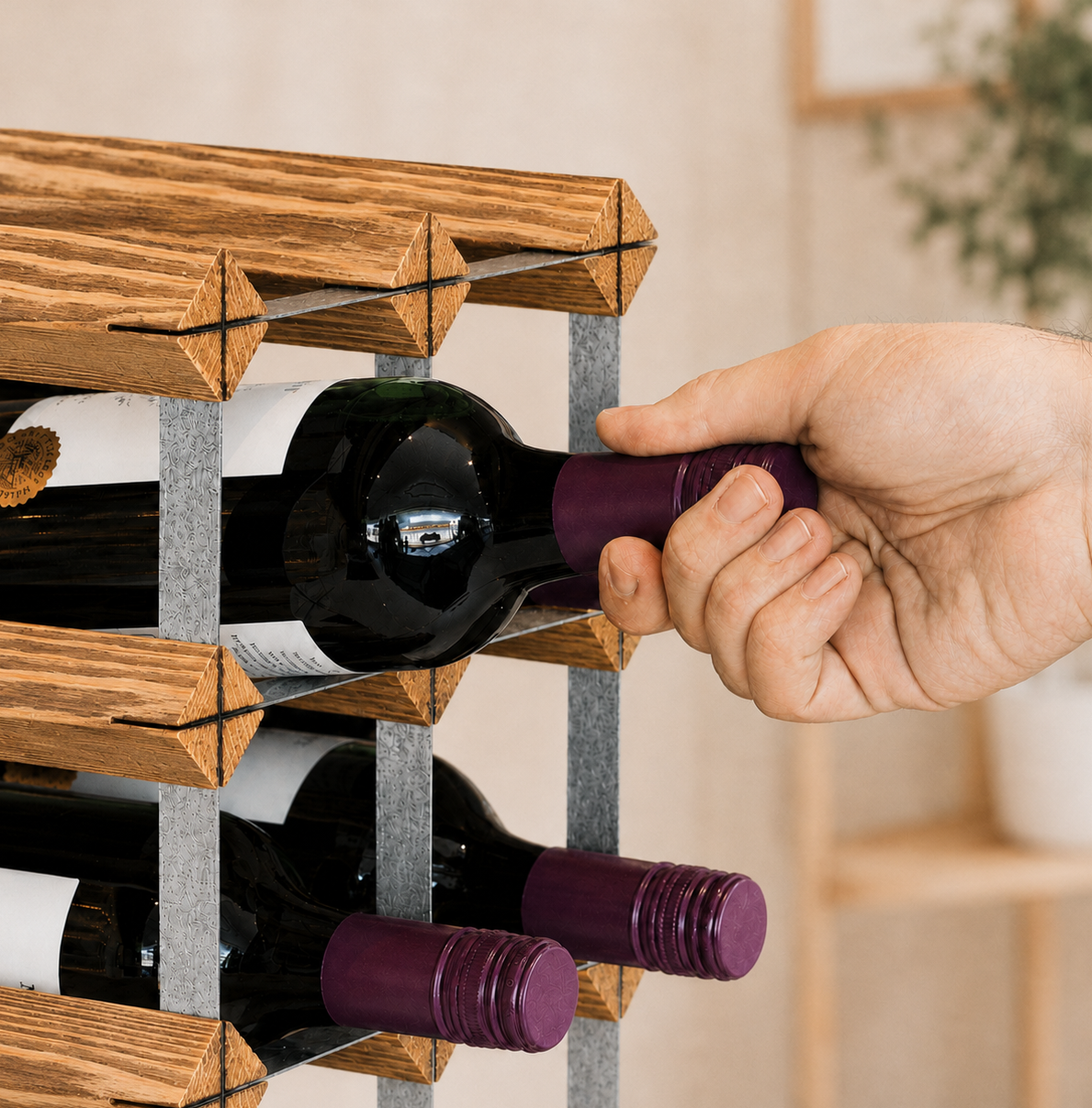 12 Bottle Wood & Metal Wine Rack (Light Wood & Silver)