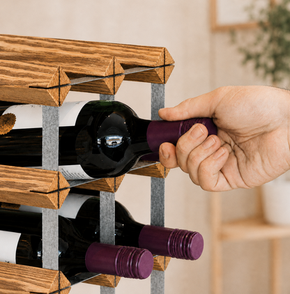12 Bottle Wood & Metal Wine Rack (Light Wood & Silver)