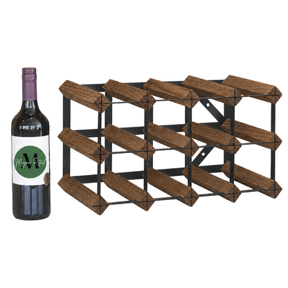12 Bottle Wood & Metal Wine Rack (Dark Wood & Black)